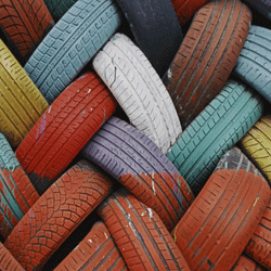 multi coloured rubber tires